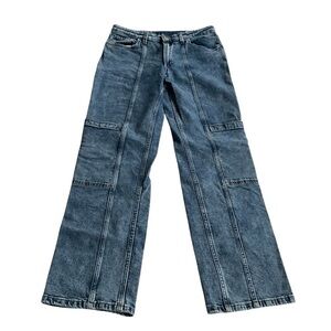 H&M Girls Straight Leg Jeans Sz 14 Blue Low Waist Denim Side Pockets Casual